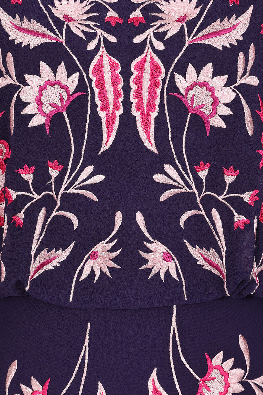 Frock and Frill Viola purple embroidered maxi dress