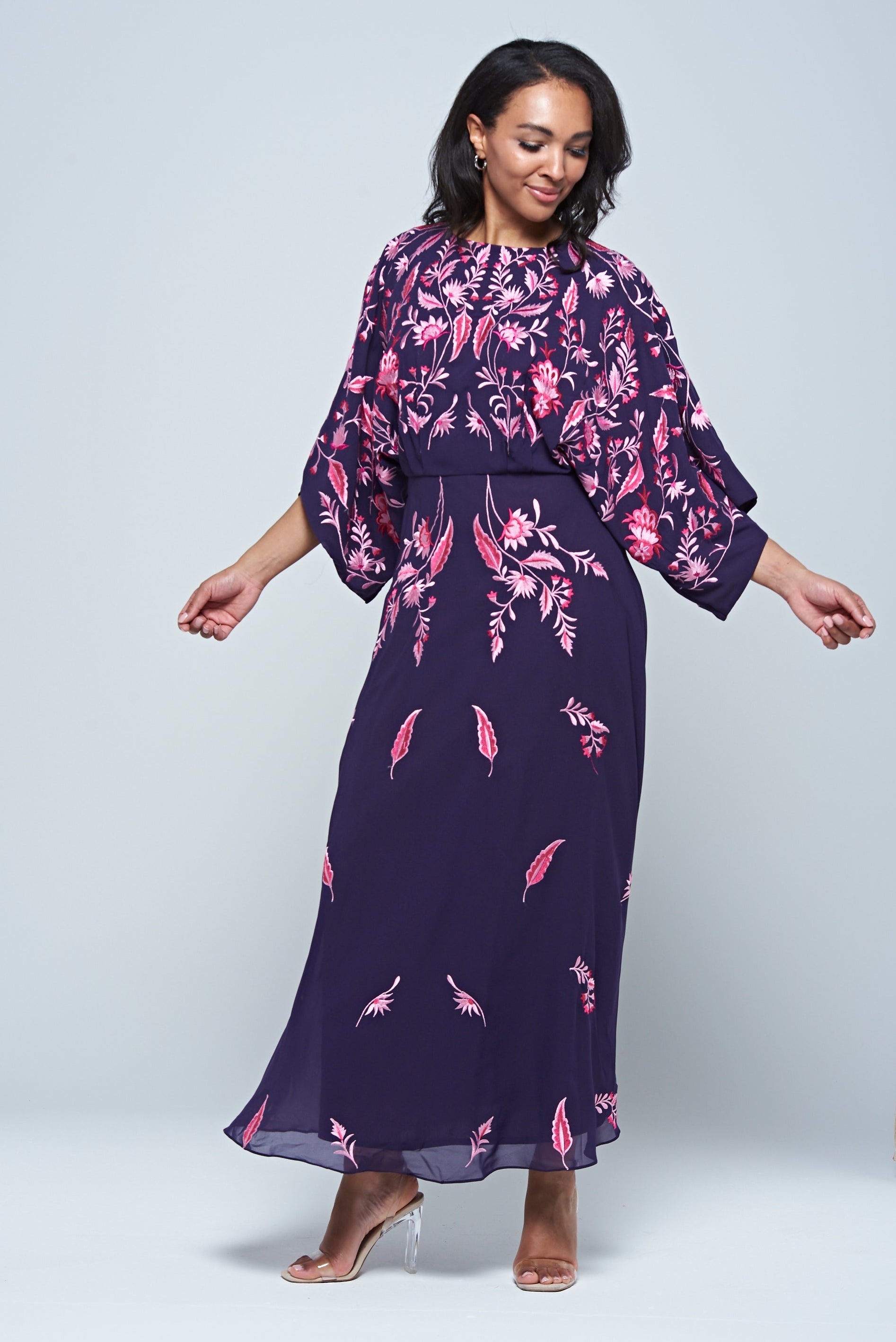 Frock and Frill Viola purple embroidered maxi dress