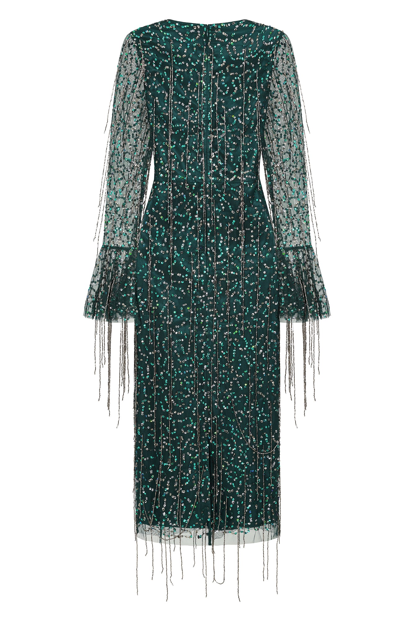 Wren Green Sequin Midi Dress with Beaded Tassels Frock and Frill Wren Green Sequin Midi Dress with Beaded Tassels Frock and Frill