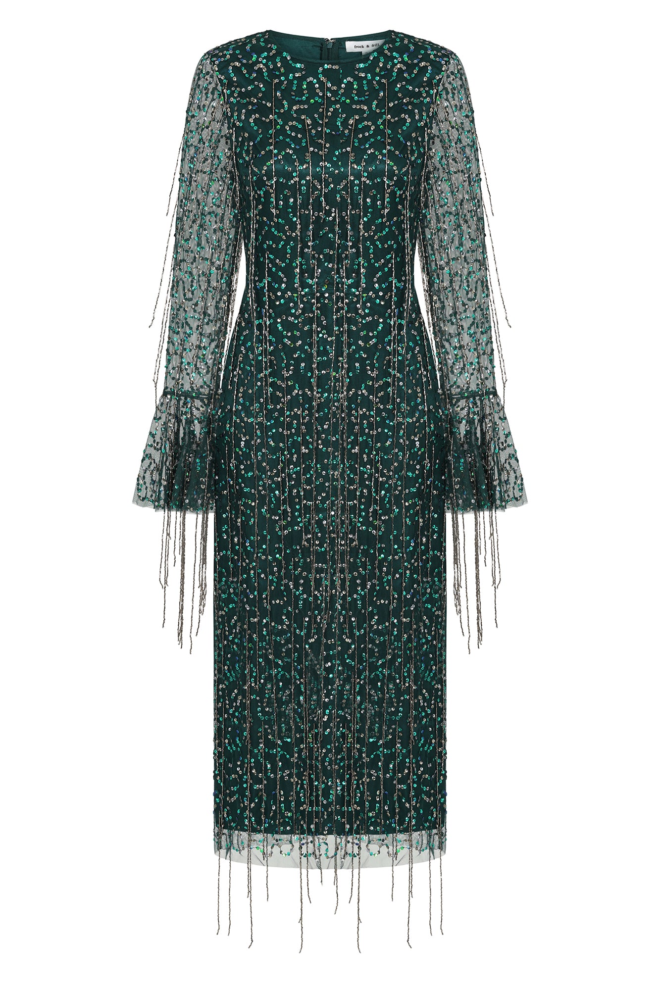 Wren Green Sequin Midi Dress with Beaded Tassels Frock and Frill Wren Green Sequin Midi Dress with Beaded Tassels Frock and Frill