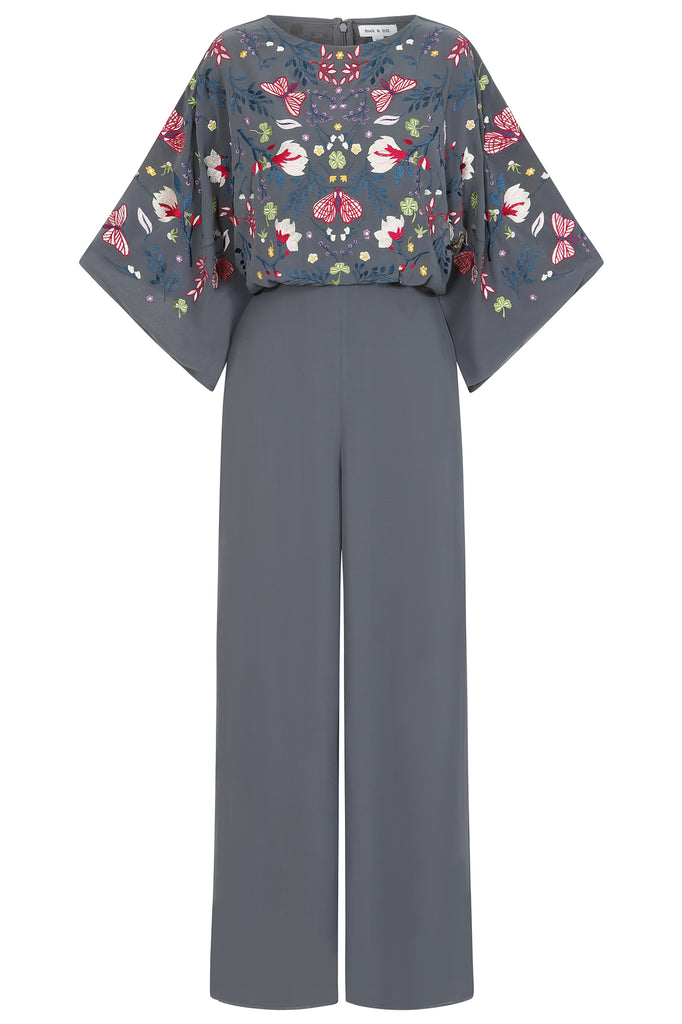 Yareli Charcoal Floral Embroidered Jumpsuit