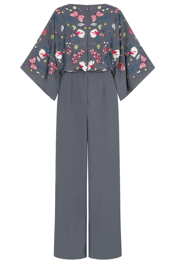 Yareli Charcoal Floral Embroidered Jumpsuit