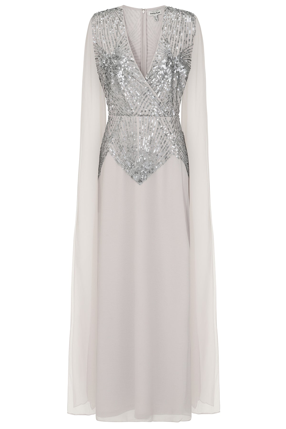 Yvonne Sequin Cape Sleeve Maxi Dress in Grey