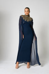 Zadie Navy Gold Embellished Maxi Dress 