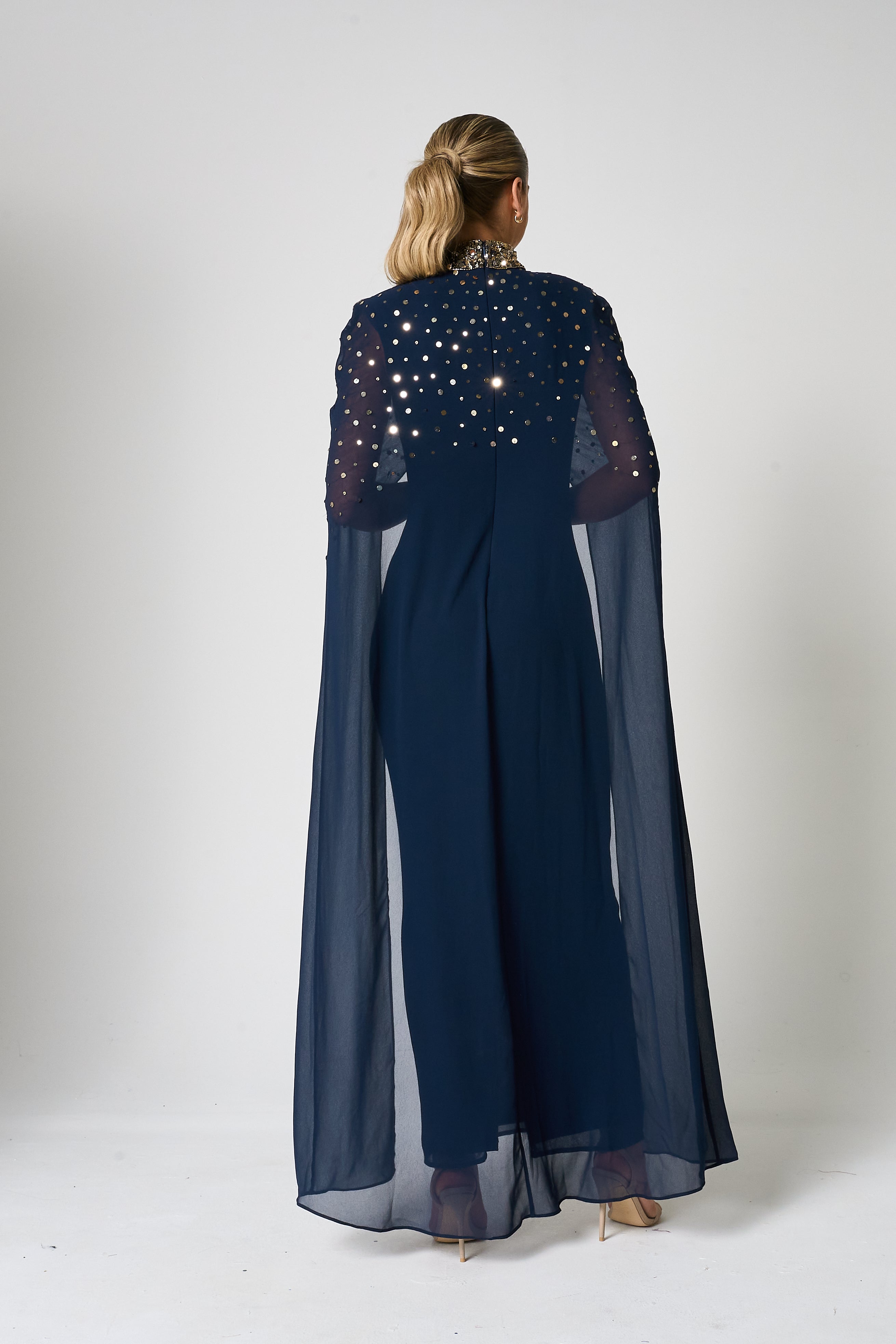 Zadie Navy Gold Embellished Cape Maxi Dress Frock and Frill Zadie Navy Gold Embellished Cape Maxi Dress Frock and Frill