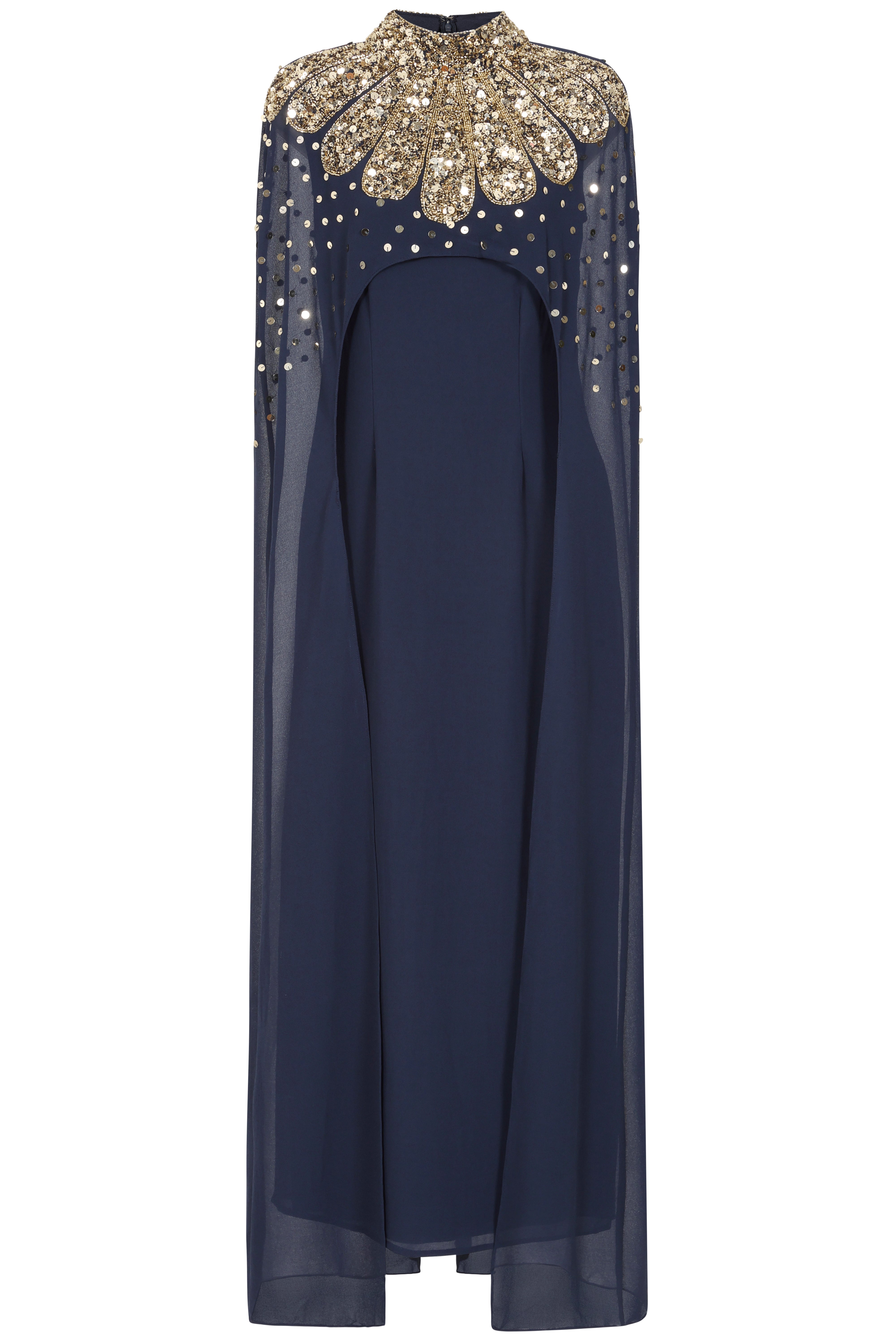Zadie Navy Gold Embellished Cape Maxi Dress Frock and Frill Zadie Navy Gold Embellished Cape Maxi Dress Frock and Frill