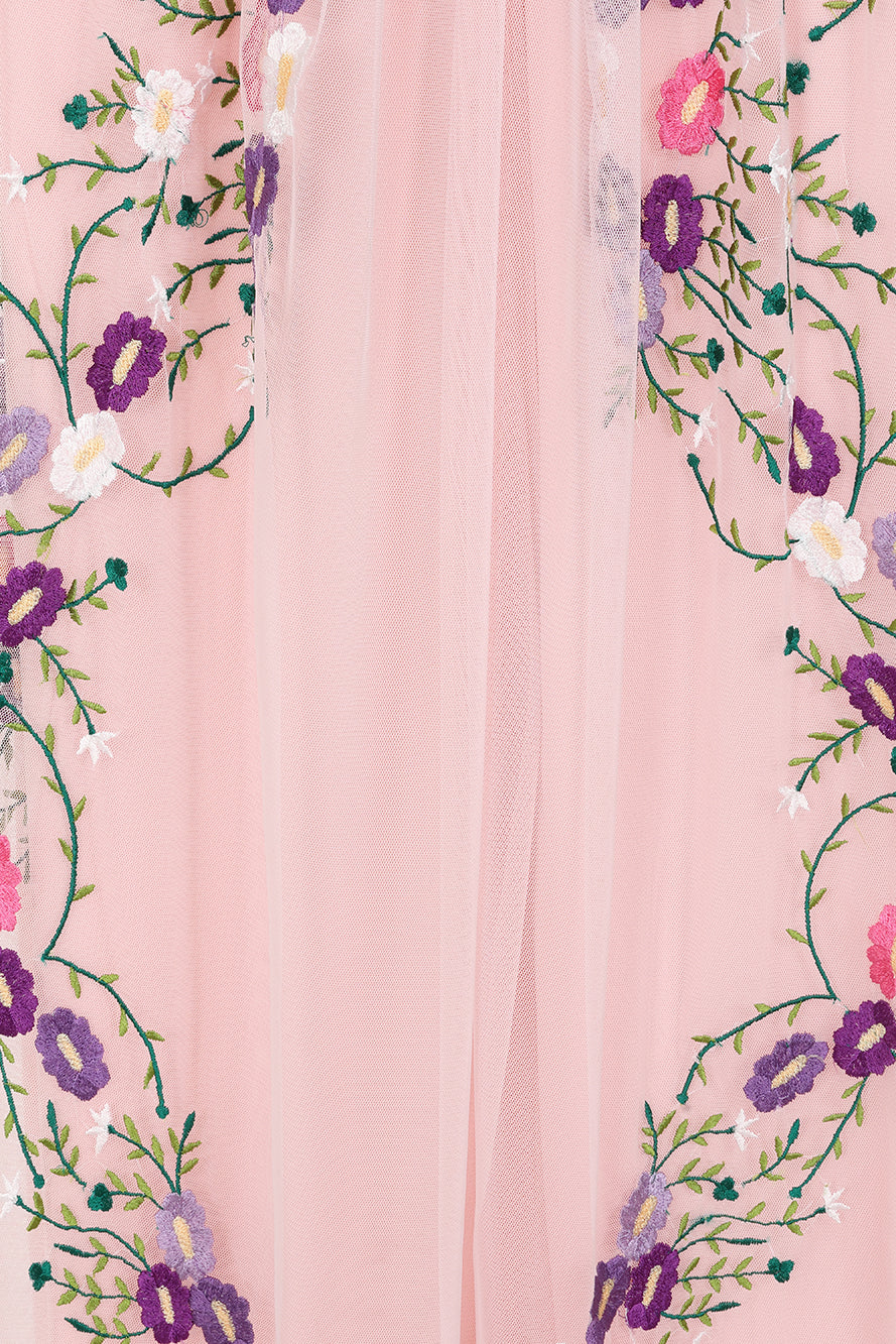 Zaria Blush Floral Embroidered Maxi Dress