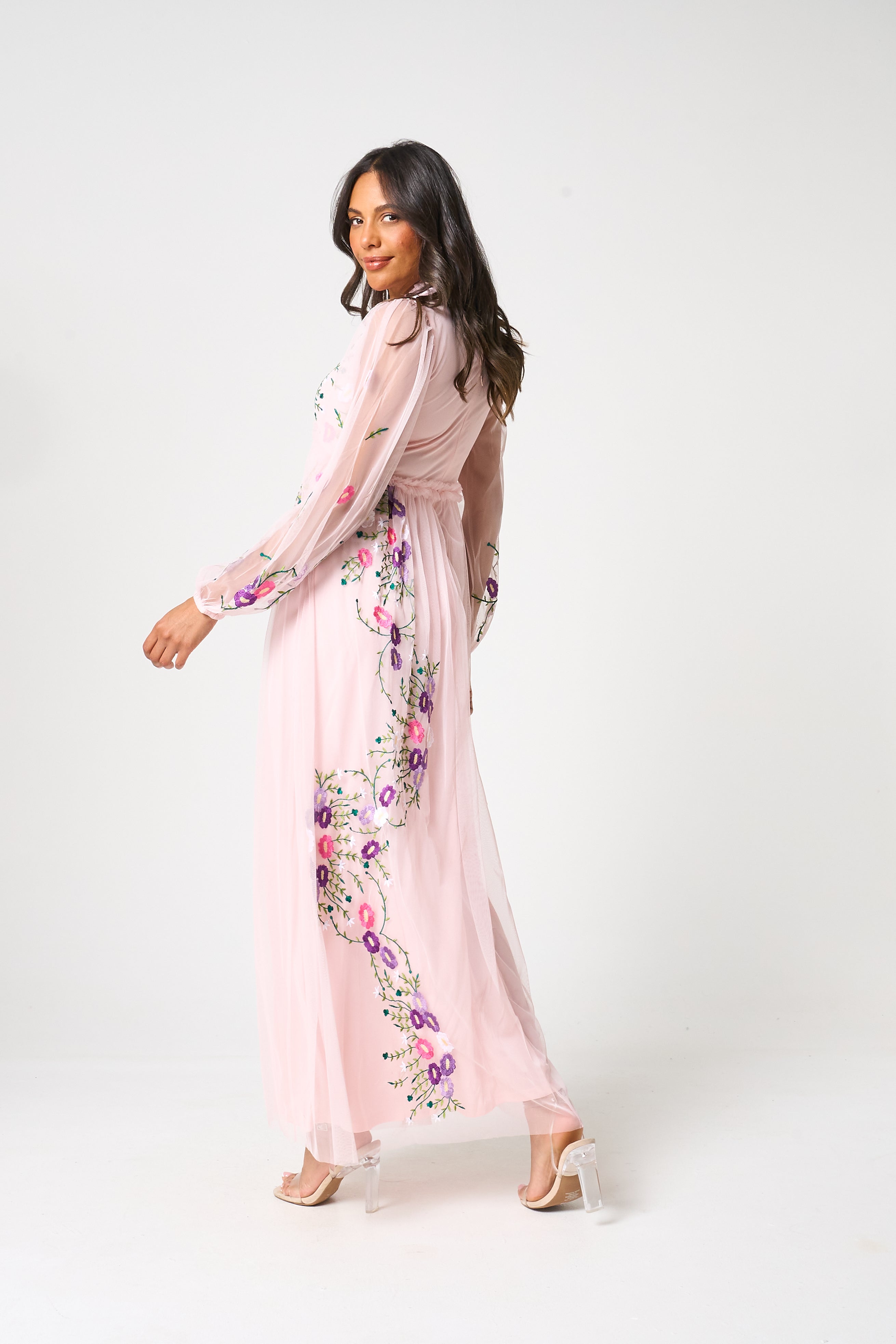 Zaria Blush Floral Embroidered Maxi Dress