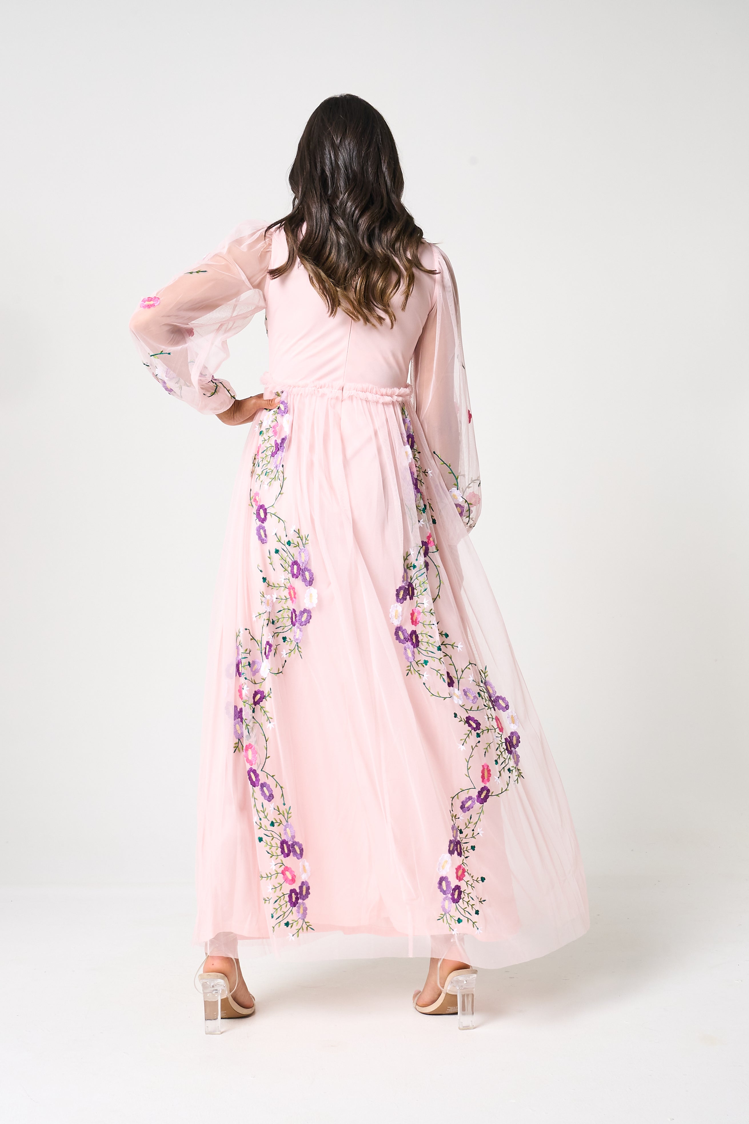 Zaria Blush Floral Embroidered Maxi Dress
