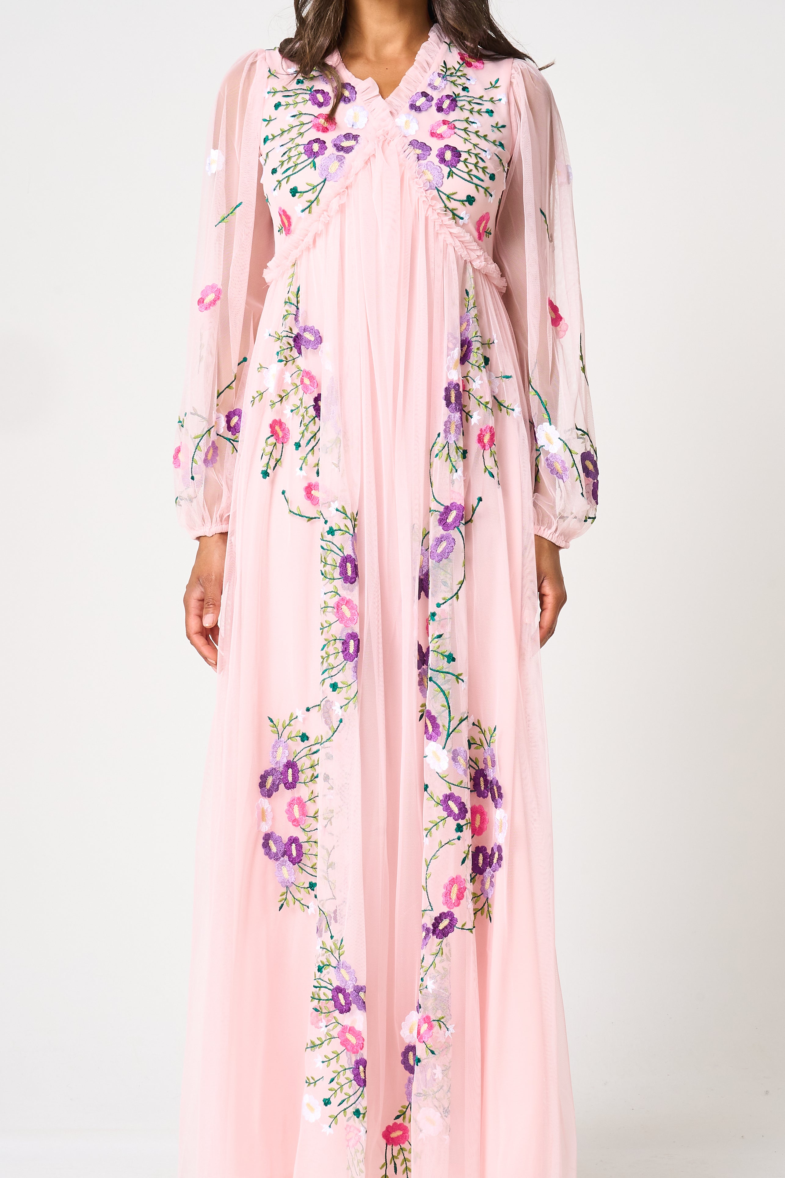 Zaria Blush Floral Embroidered Maxi Dress – Frock and Frill