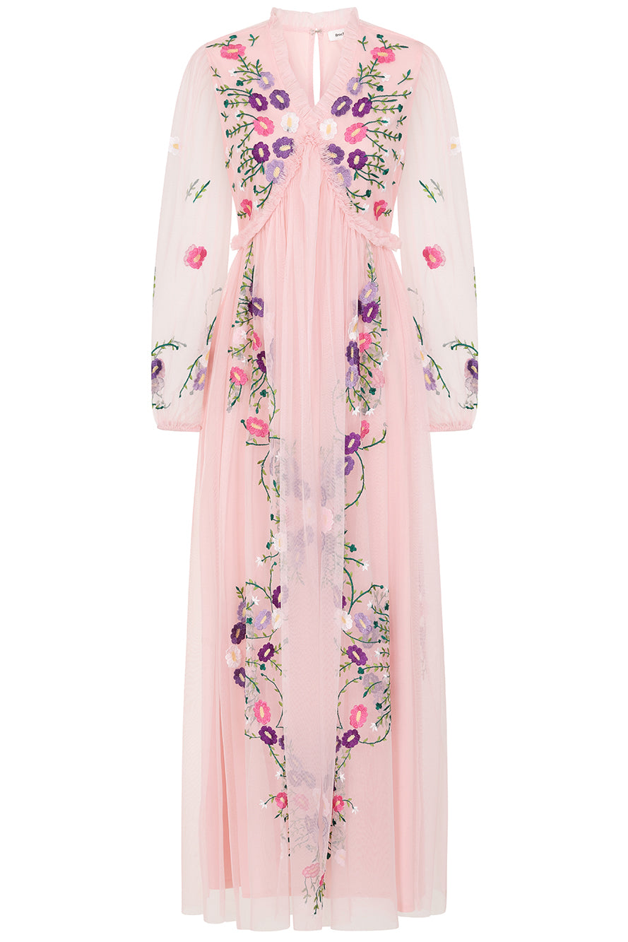 Zaria Blush Floral Embroidered Maxi Dress