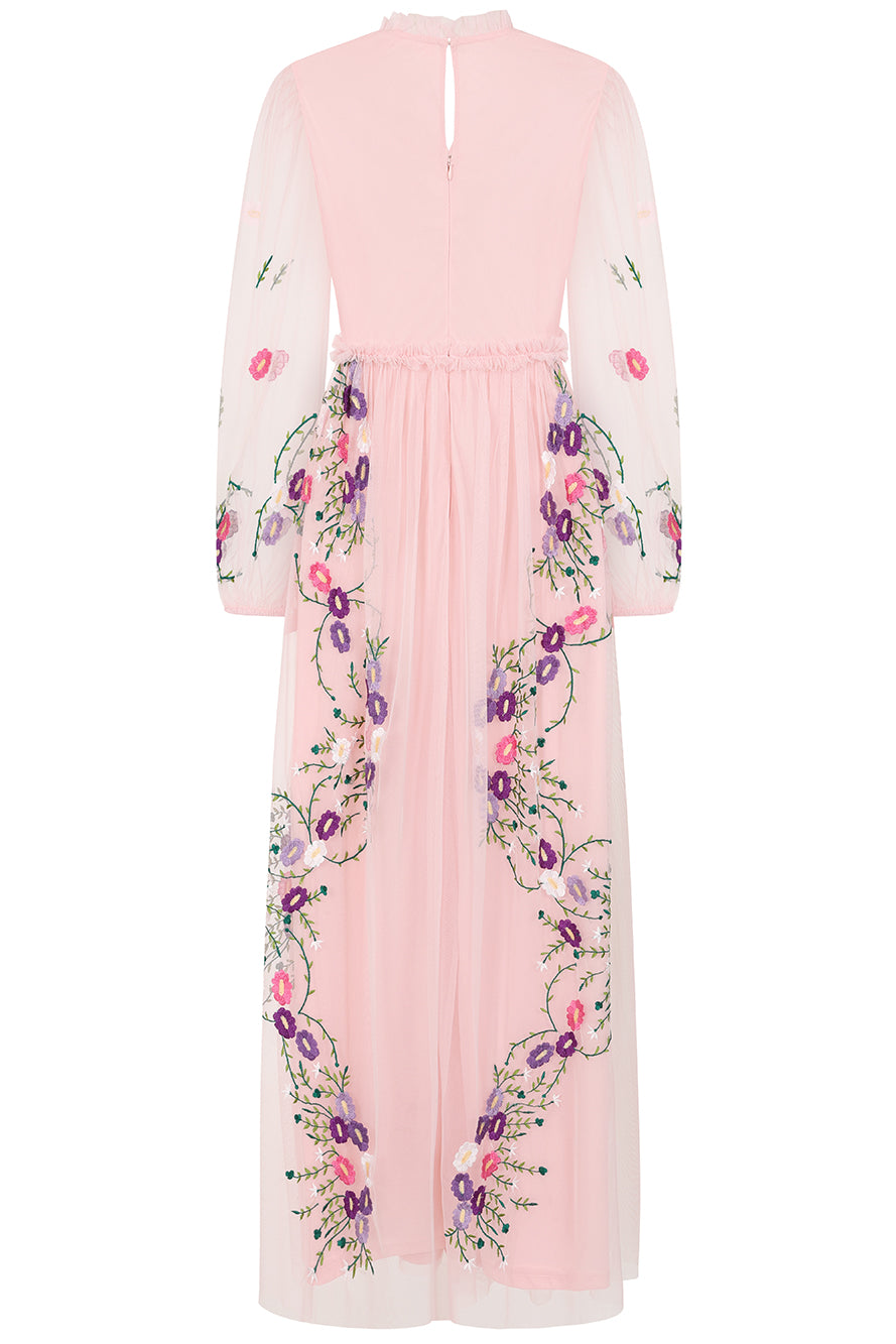 Zaria Blush Floral Embroidered Maxi Dress