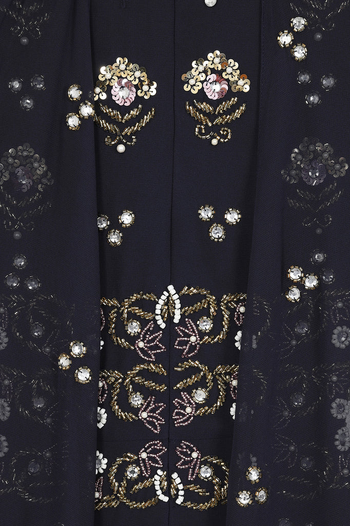 Zarna Navy Embellished Maxi Dress with Cape Sleeves – Frock and Frill