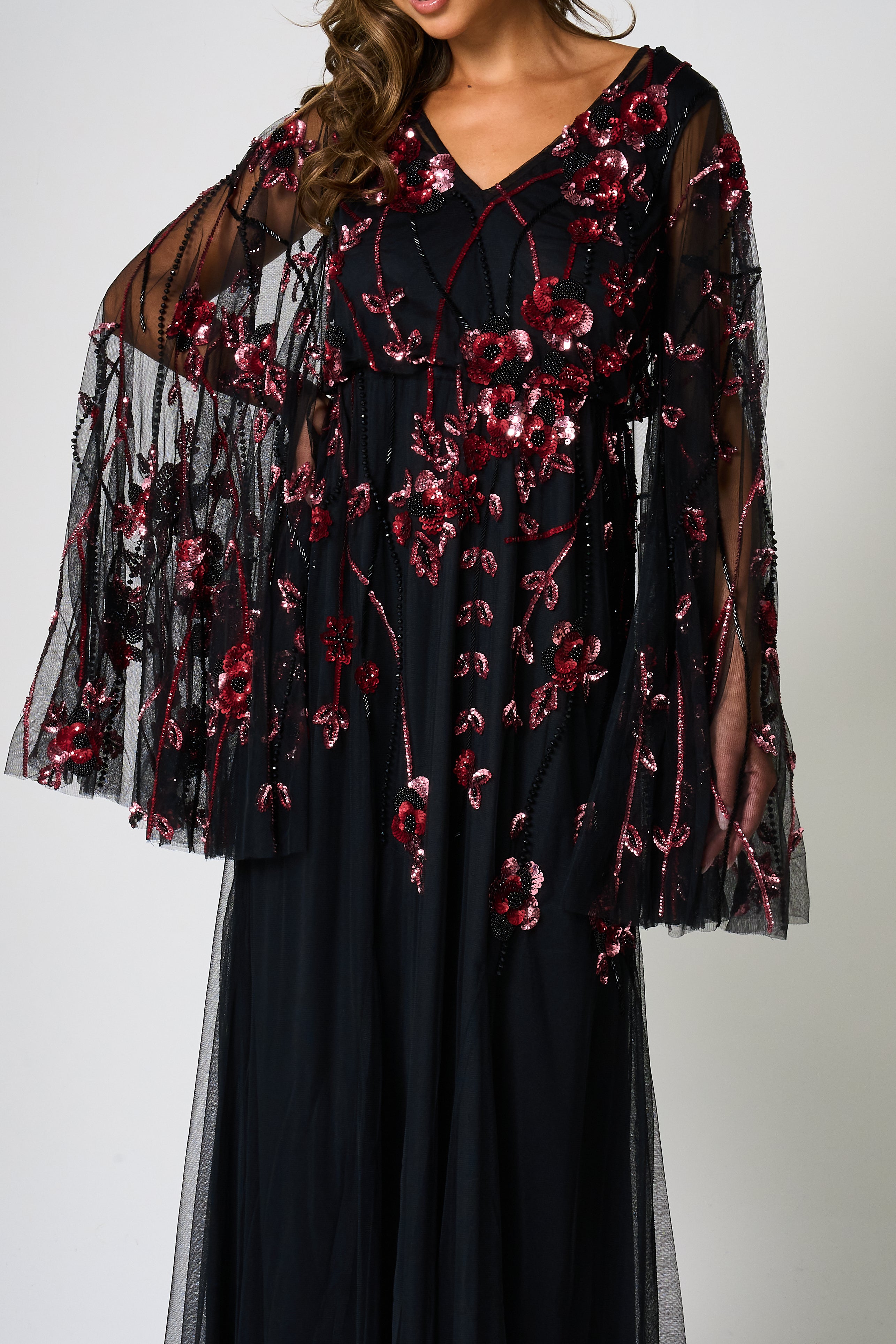 Zola Black Embellished Cape Maxi Dress 