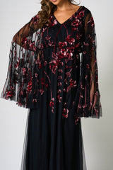 Zola Black Embellished Cape Maxi Dress 