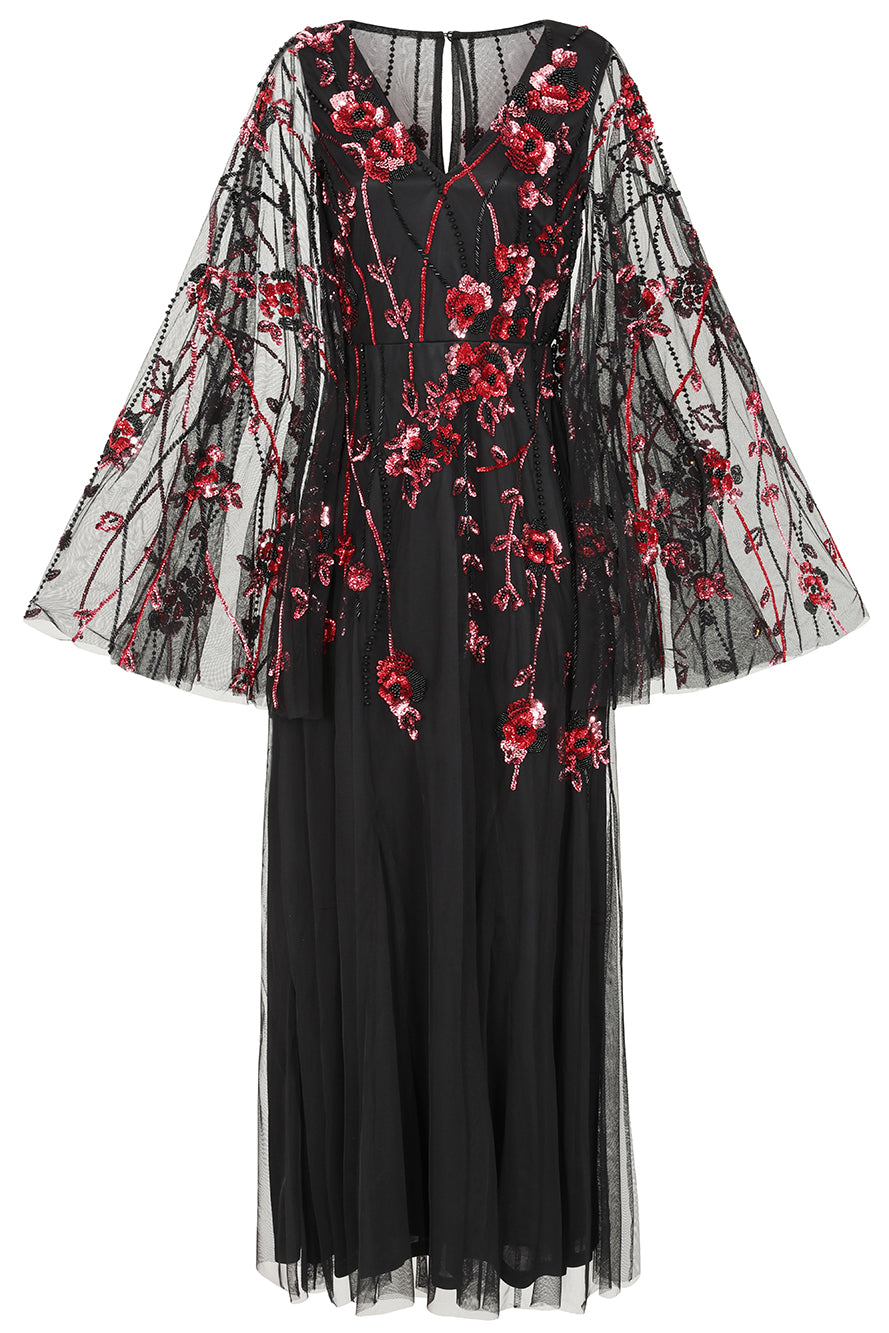 Zola Black Embellished Cape Maxi Dress 