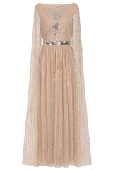 Morgan Gold Sequin Cape Sleeve Maxi Dress