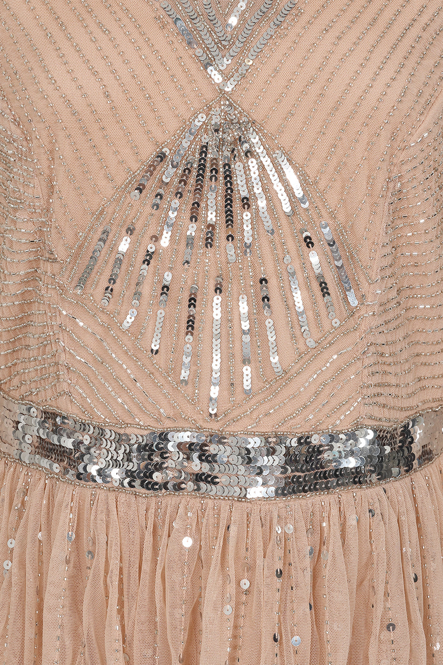 Morgan Gold Sequin Cape Sleeve Maxi Dress