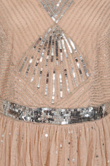 Morgan Gold Sequin Cape Sleeve Maxi Dress