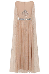 Morgan Gold Sequin Cape Sleeve Maxi Dress