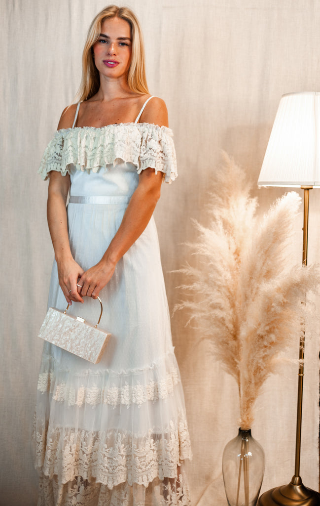 White lace off the shoulder maxi dress Clearance