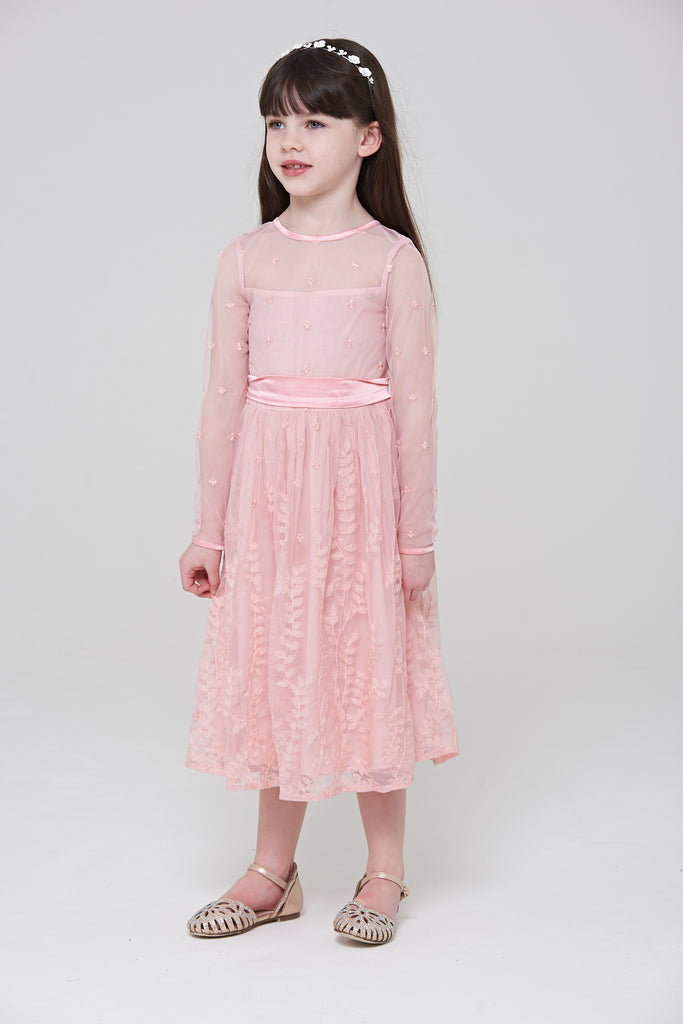 Luci Embroidered Dress with Satin Bow