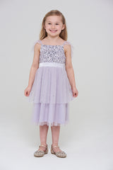 Honey Light Purple Sequin Ruffle Dress with Satin Bow