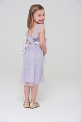 Honey Light Purple Sequin Ruffle Dress with Satin Bow