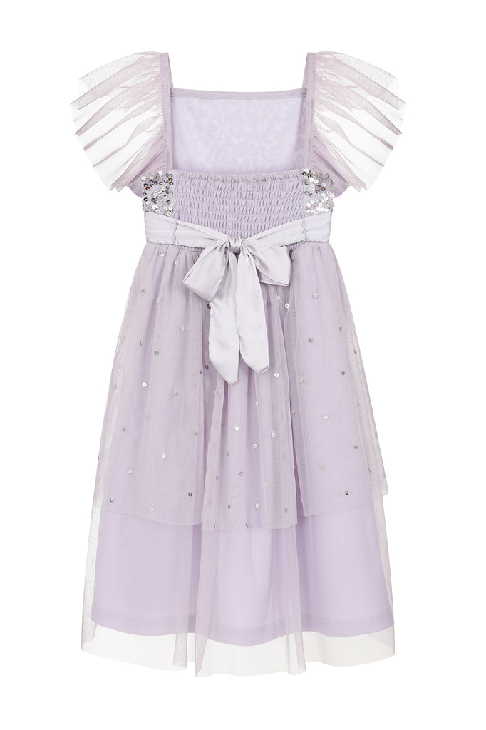 Honey Light Purple Sequin Ruffle Dress with Satin Bow