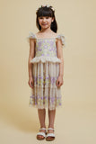 Myla Crystal Grey Floral Embroidered Dress with Tiered Skirt