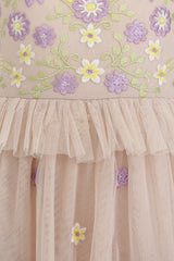 Myla Crystal Grey Floral Embroidered Dress with Tiered Skirt