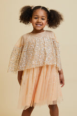 Tessa Almond Sequin Cape Dress