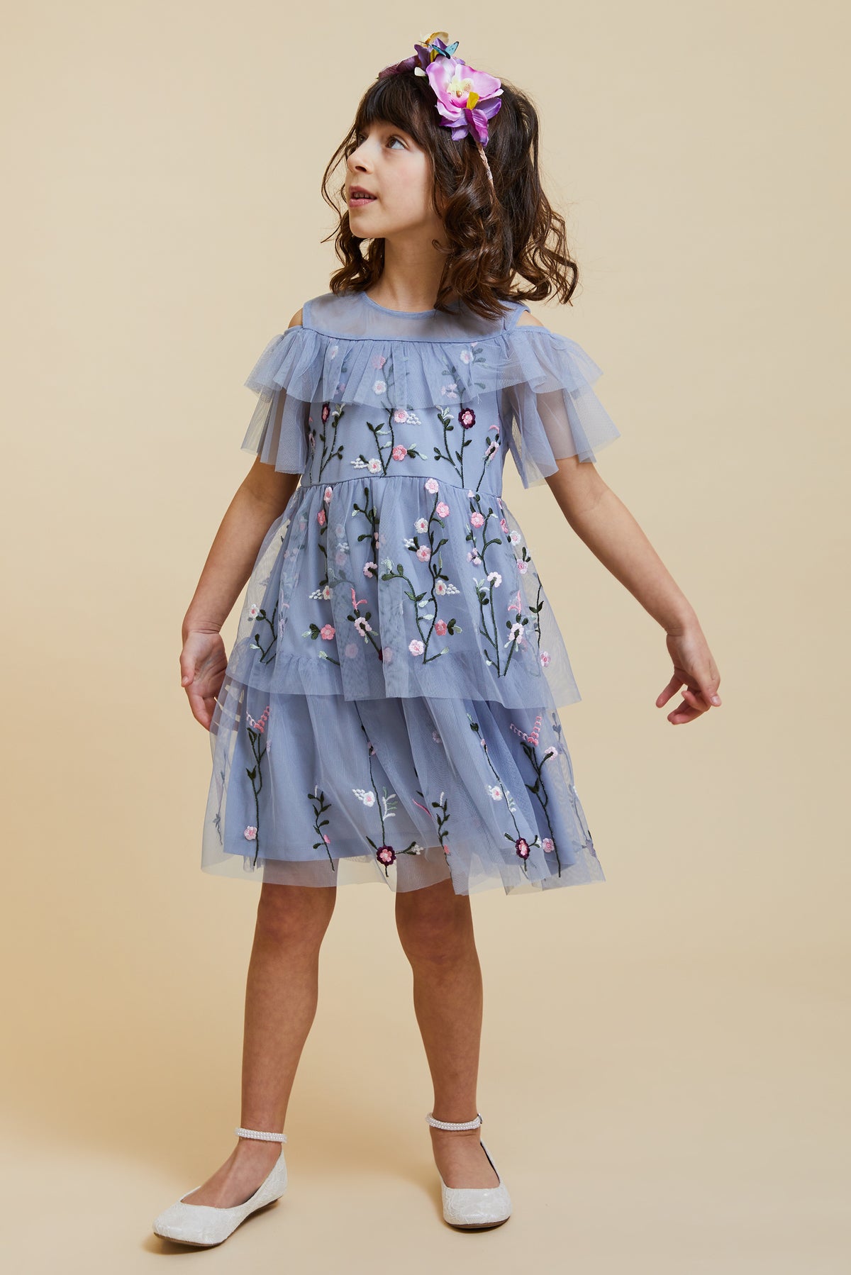 Arlette Blue Floral Embroidered Dress