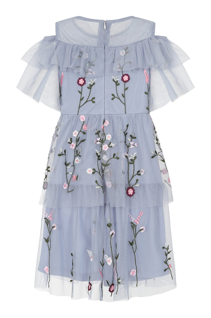 Arlette Blue Floral Embroidered Dress