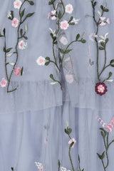 Arlette Blue Floral Embroidered Dress