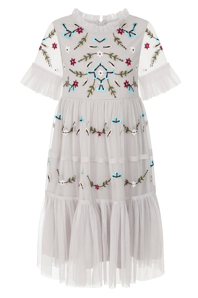 Polly Vapour Blue Embroidered Dress