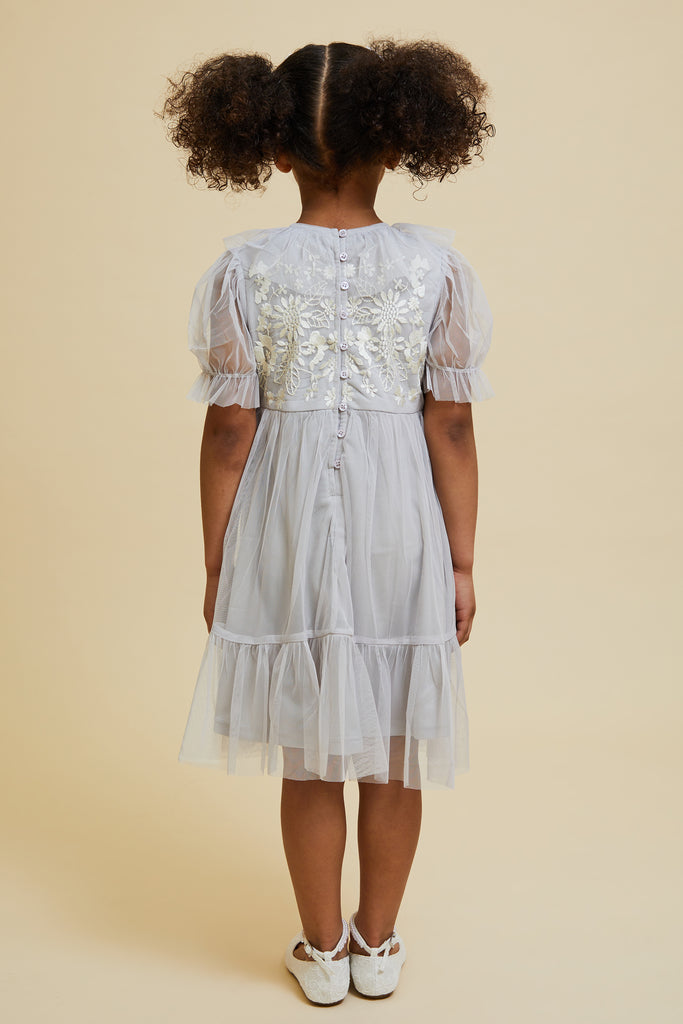 Maisie Vapour Blue Floral Embroidered Dress