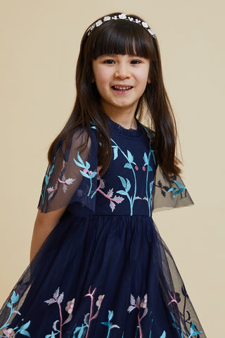 frock & frill Eden Navy Floral Embroidered Dress | Clothing