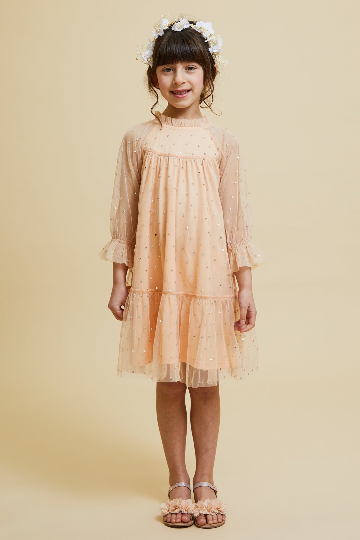 Minnie Almond Sequin Smock Dress Frock and Frill Minnie Almond Sequin Smock Dress Frock and Frill