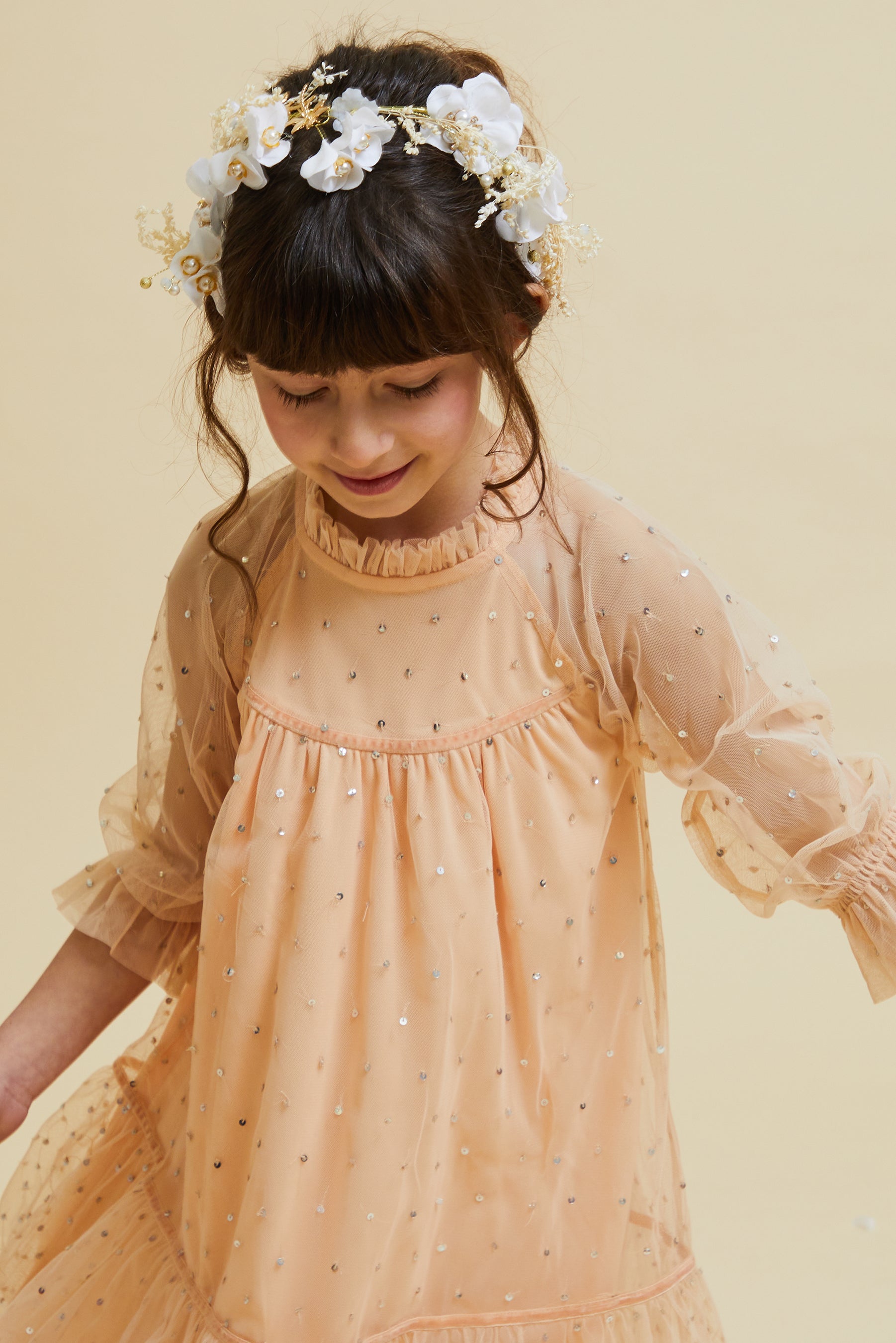 Minnie Almond Sequin Smock Dress Frock and Frill Minnie Almond Sequin Smock Dress Frock and Frill