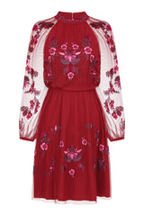 Acashia Embroidered Skater Dress - Burgundy