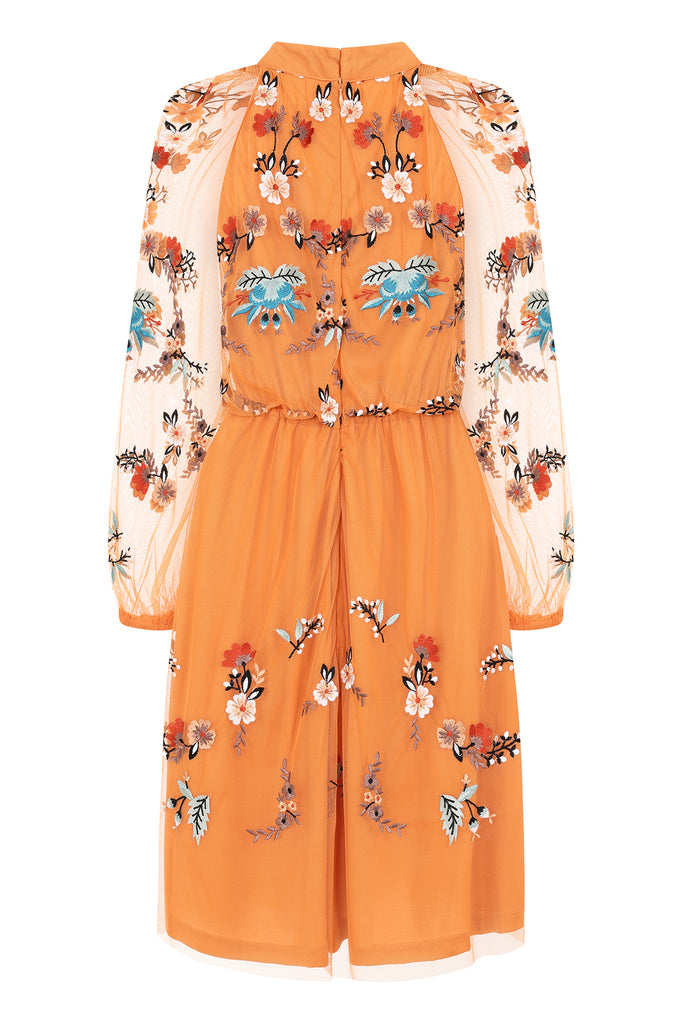Acashia Embroidered Dress in Orange
