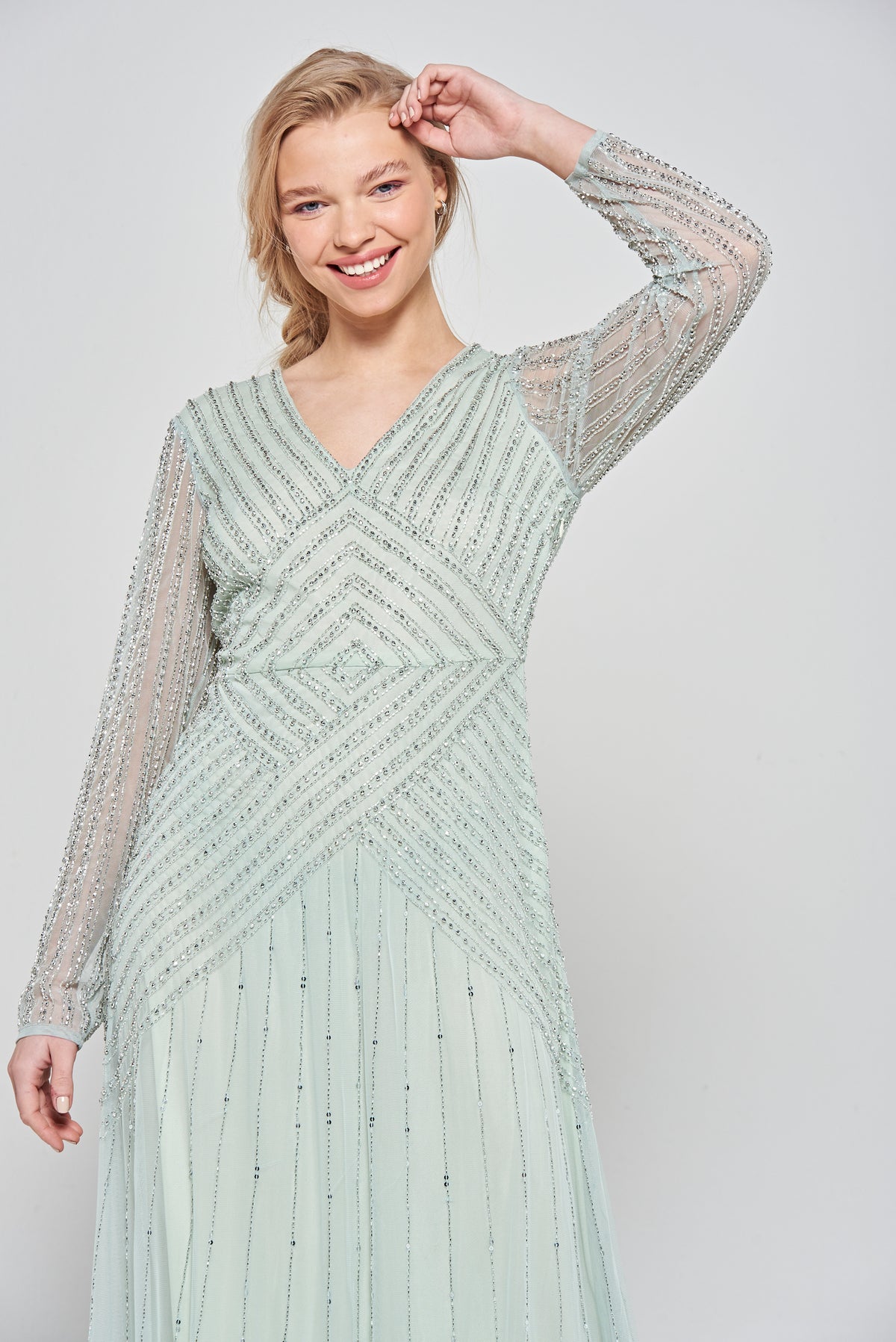 Alberta Embellished Maxi in Seafoam Green