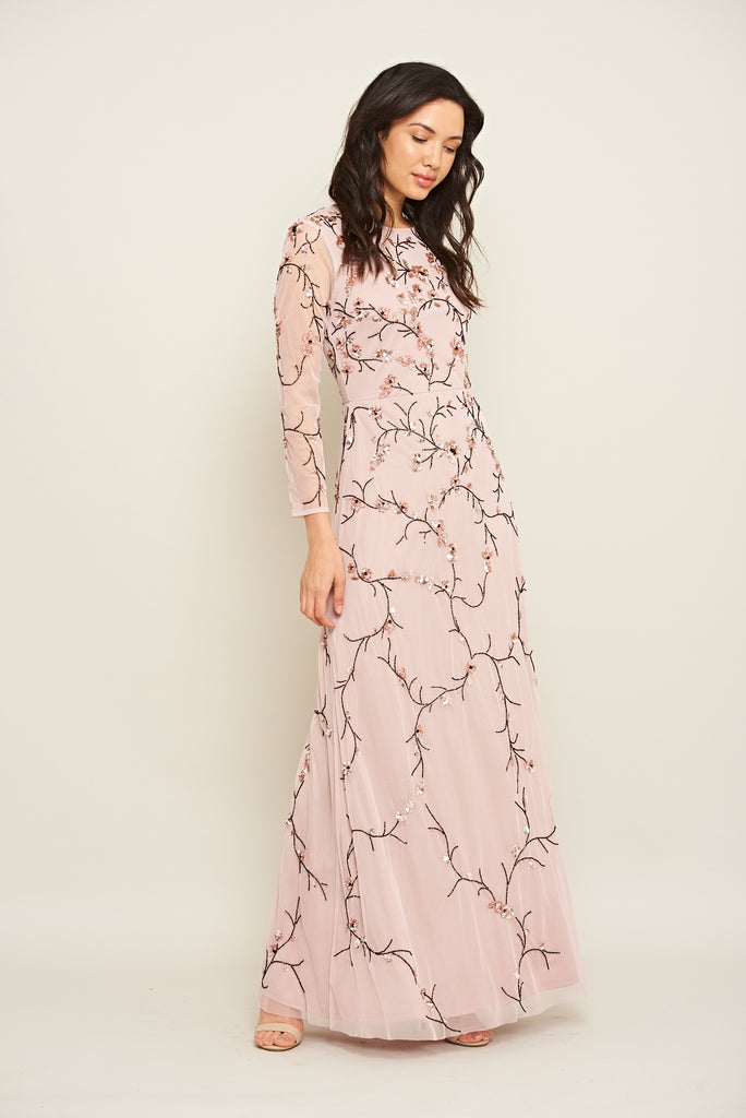 Amada Floral Embellished Maxi Dress in Lavender