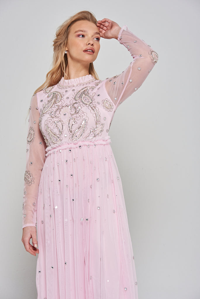 Anita Blush Pink Embellished Maxi Dress