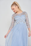 Anna Blue Embellished Bodice Midi Dress