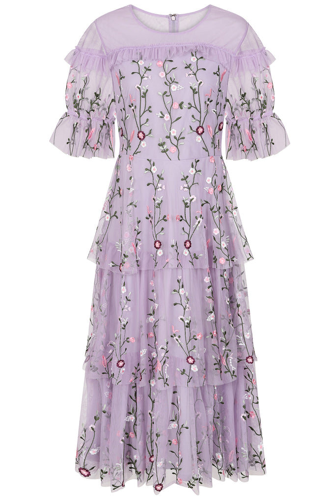 Arden Floral Midi Dress in Lilac