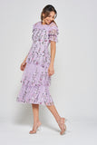 Arden Lilac Floral Embroidered Midi Dress