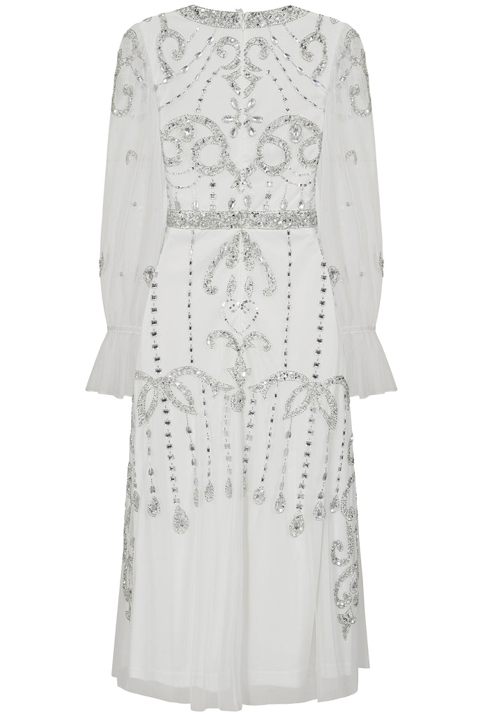 Arlene White Embellished Midi Dress