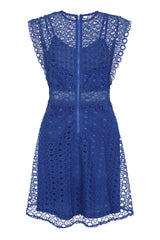 Aubrielle Crochet Lace Skater Dress in Blue